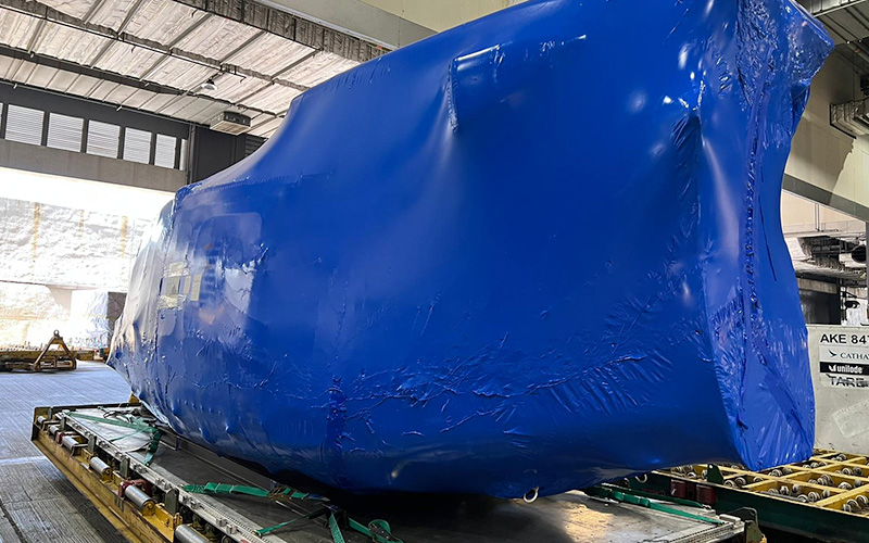 As the biggest, most exposed and fragile part of the shipment, the fuselage is usually shrink-wrapped for protection