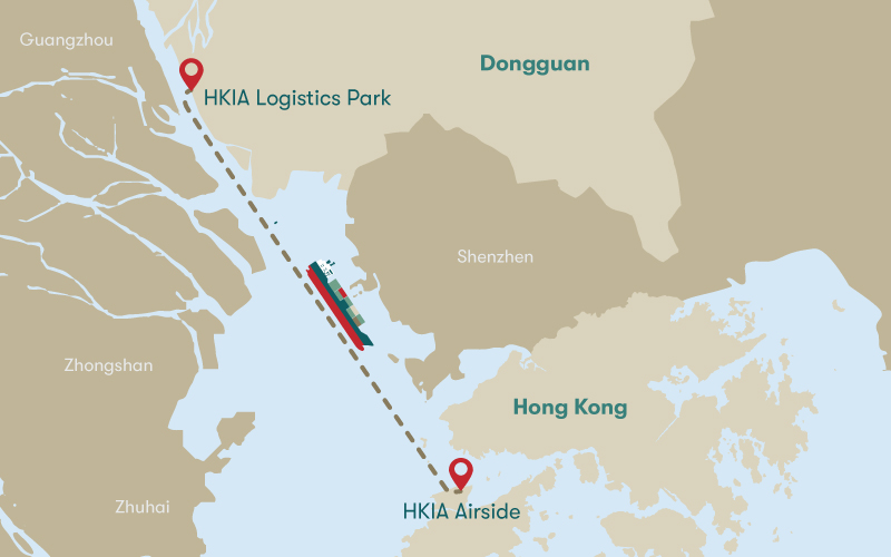 透過位於東莞的香港國際機場物流園，香港將可建立多模式的貨運網絡連繫大灣區。